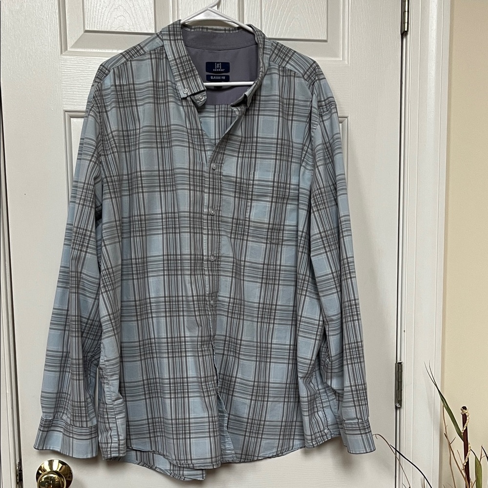 George Casual Button-Down Shirt in Blue and Gray Plaid